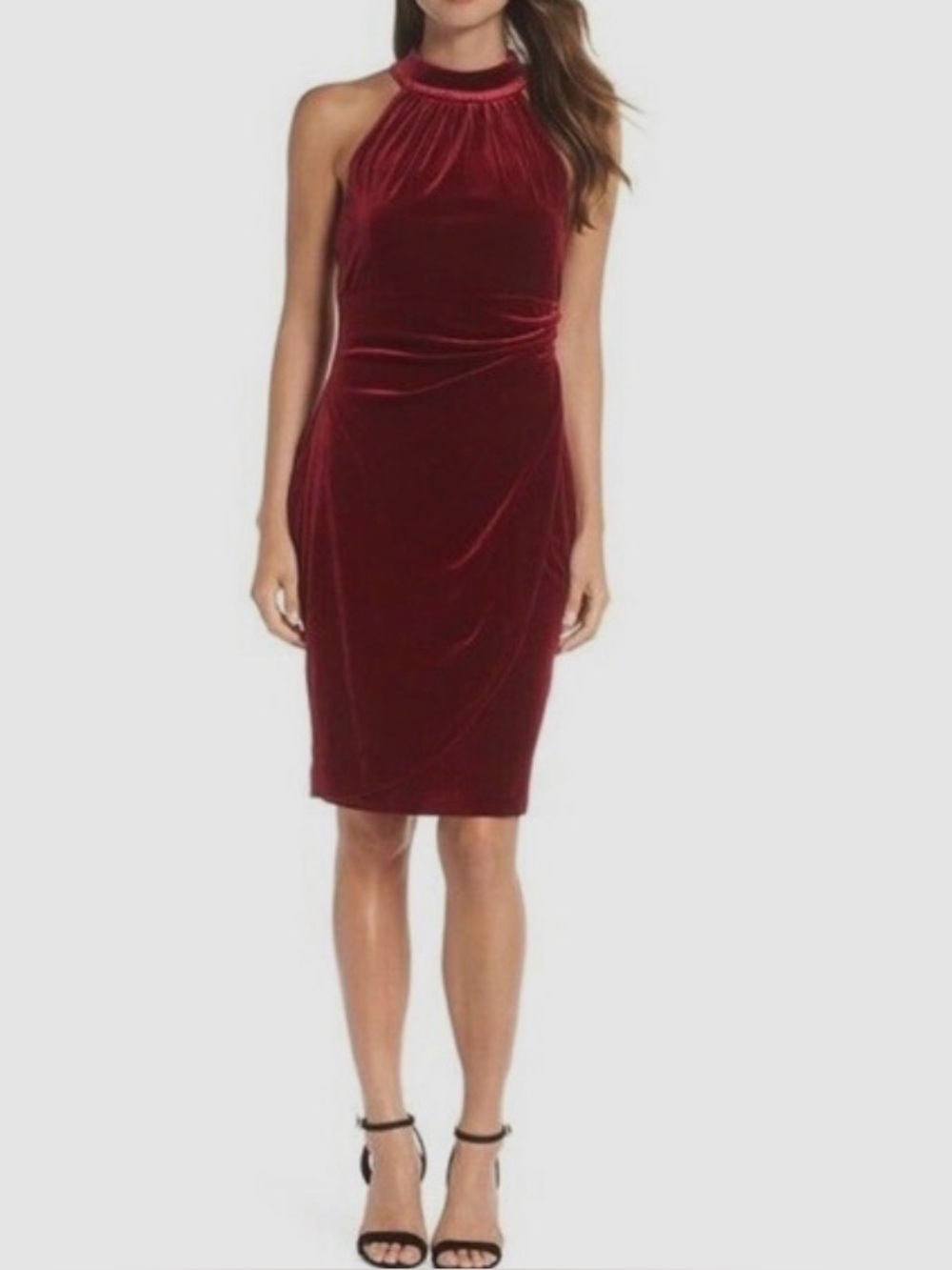 Burgundy Velvet Halter Cocktail Dress Size 8